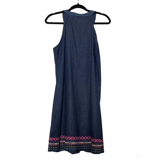 Savanah Jane Boho Blue Chambray Embroidered Sleeveless Shift Dress Sz S - Picture 5 of 14